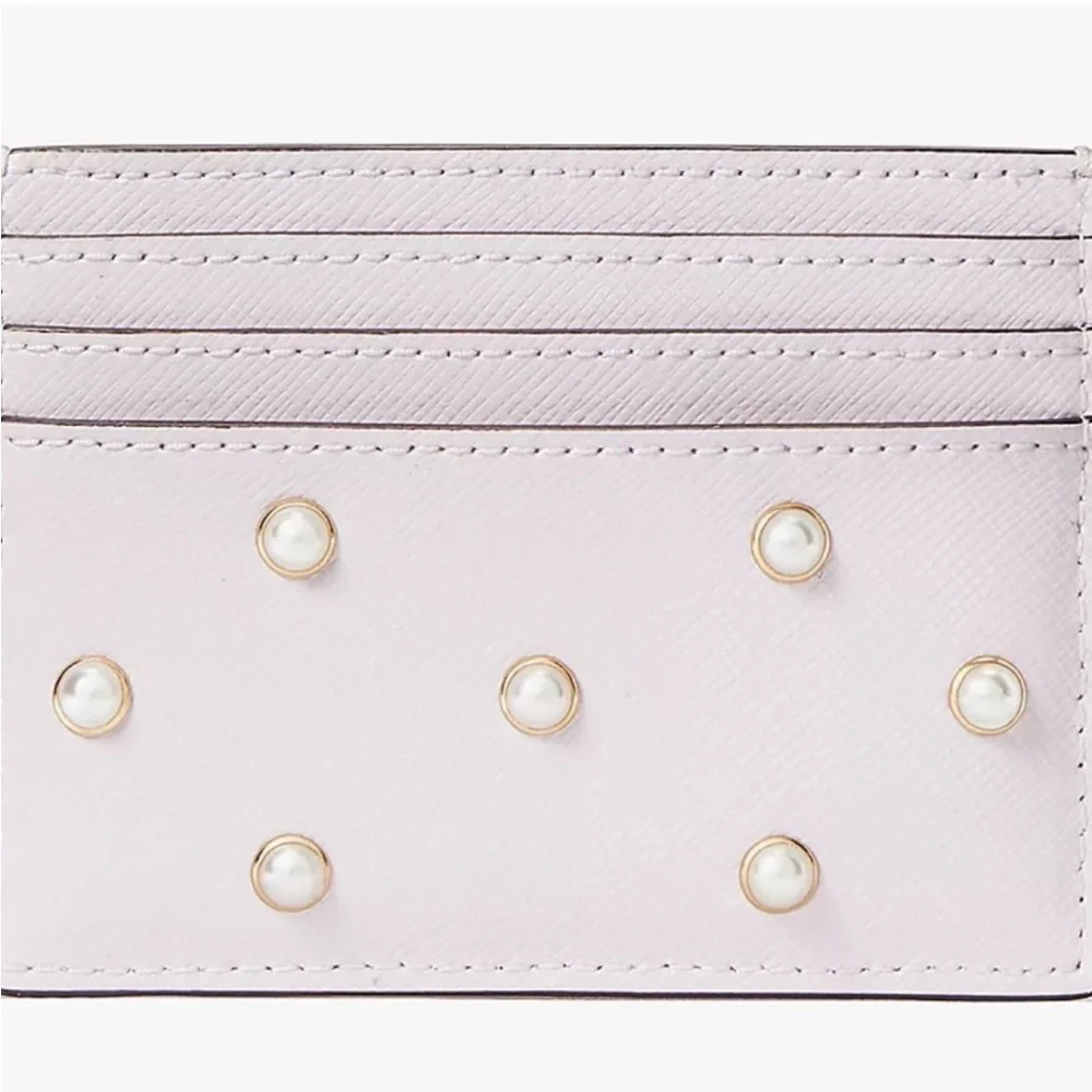 Kate Spade Madison Studded Faux Pearls Small Slim Card Holder, Lilac Moon